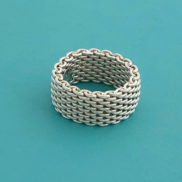 Size 5.5 Tiffany Silver Somerset Mesh Weave Ring - Picture 3 of 5